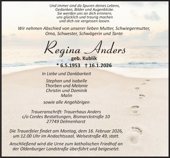 Traueranzeige von Regina Anders von DK Medien GmbH &amp; Co. KG
