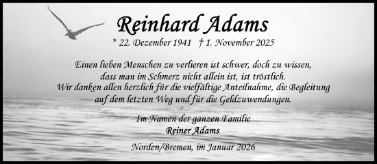 Traueranzeige von Reinhard Adams von Ostfriesischer Kurier GmbH