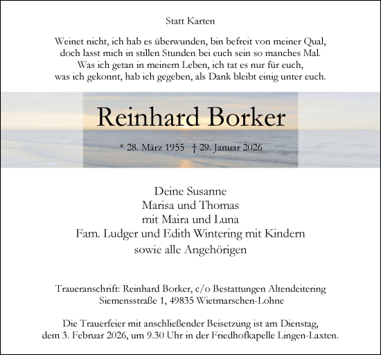 Traueranzeige von Reinhard Borker von Neue Osnabrücker Zeitung GmbH & Co. KG