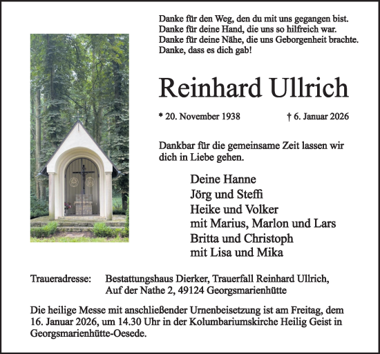 Traueranzeige von Reinhard Ullrich von Neue Osnabrücker Zeitung GmbH & Co. KG