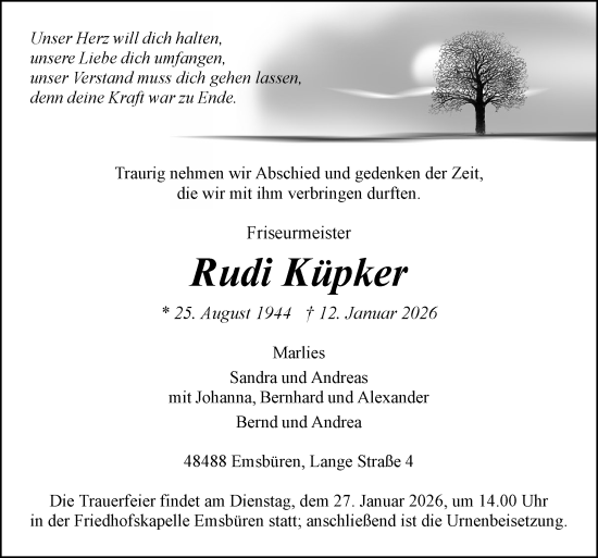 Traueranzeige von Rudi Küpker von Neue Osnabrücker Zeitung GmbH & Co. KG