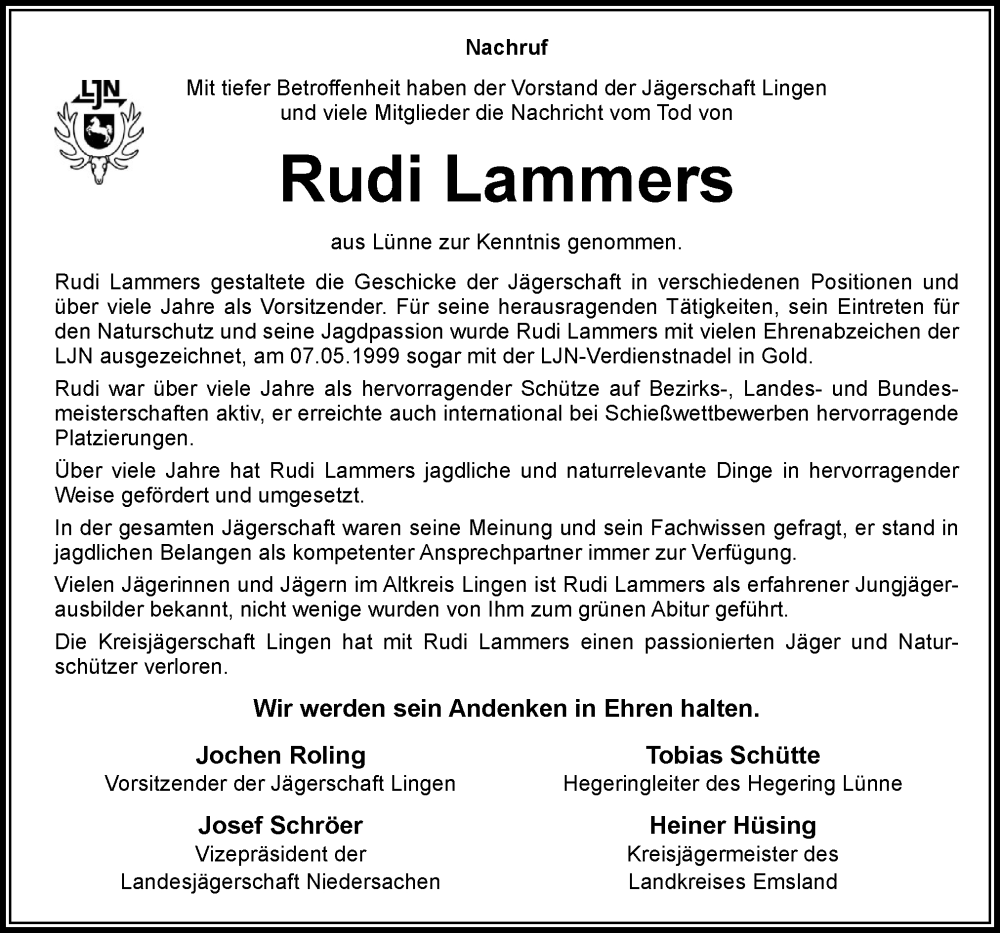  Traueranzeige für Rudi Lammers vom 24.01.2026 aus Neue Osnabrücker Zeitung GmbH & Co. KG