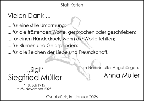 Traueranzeige von Siegfried Müller von Neue Osnabrücker Zeitung GmbH & Co. KG