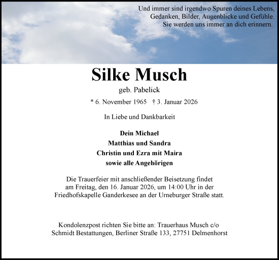 Traueranzeige von Silke Musch von DK Medien GmbH & Co. KG