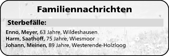 Traueranzeige von Sterbetafel vom 10.01.2026 von Ostfriesischer Kurier GmbH