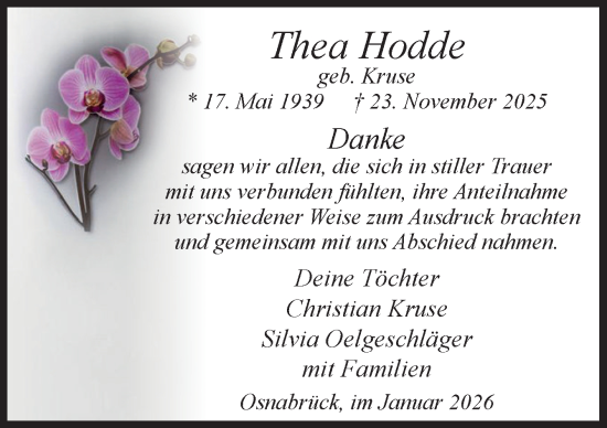 Traueranzeige von Thea Hodde von Neue Osnabrücker Zeitung GmbH & Co. KG