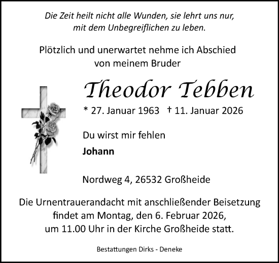 Traueranzeige von Theodor Tebben von Ostfriesischer Kurier GmbH