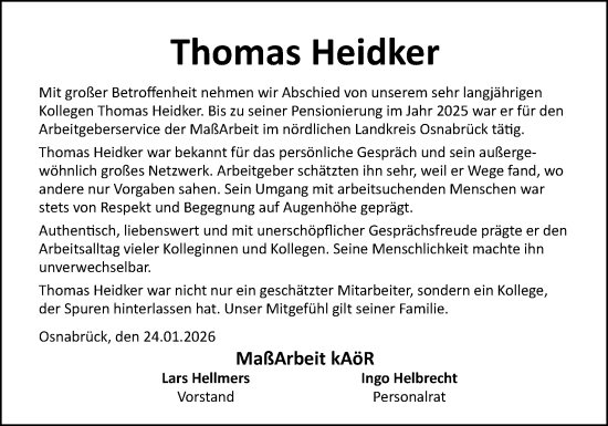 Traueranzeige von Thomas Heidker von Neue Osnabrücker Zeitung GmbH & Co. KG