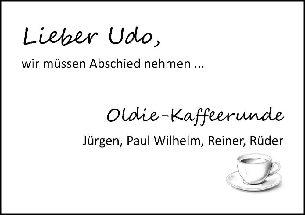  Traueranzeige für Udo  vom 31.01.2026 aus DK Medien GmbH & Co. KG