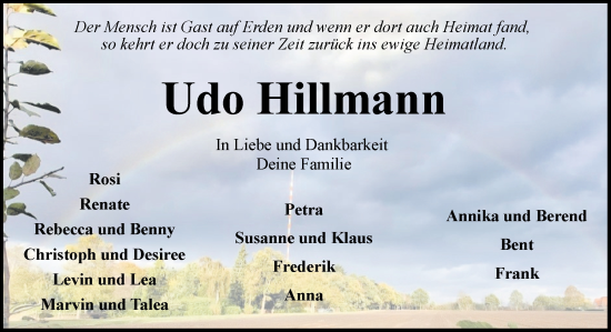Traueranzeige von Udo Hillmann von DK Medien GmbH & Co. KG