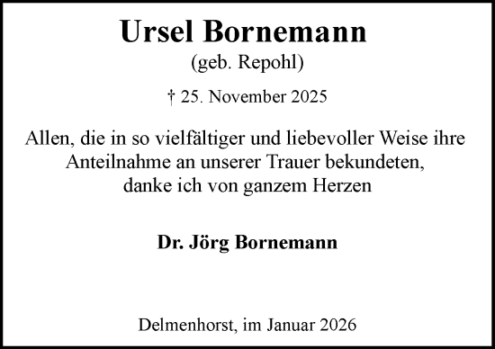 Traueranzeige von Ursel Bornemann von DK Medien GmbH & Co. KG