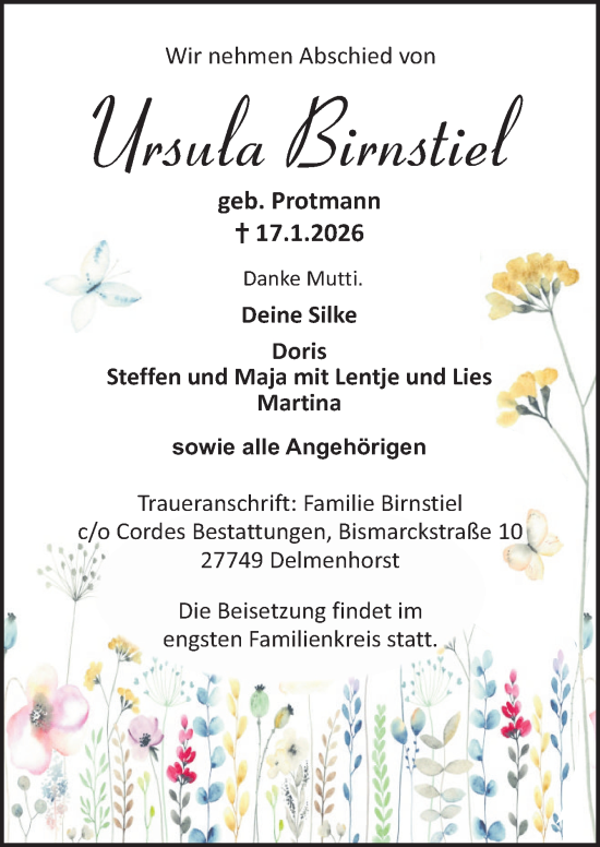 Traueranzeige von Ursula Birnstiel von DK Medien GmbH &amp; Co. KG