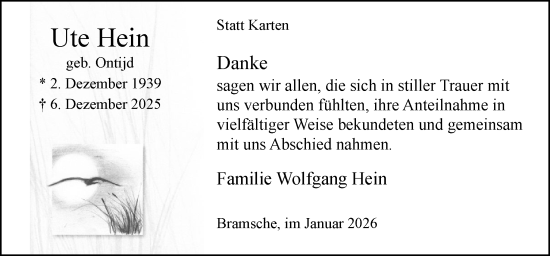 Traueranzeige von Ute Hein von Neue Osnabrücker Zeitung GmbH & Co. KG