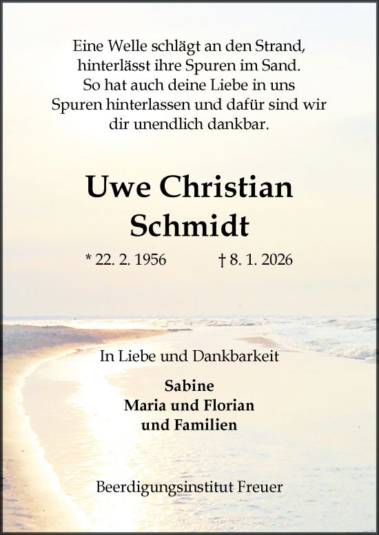 Traueranzeige von Uwe Christian Schmidt von DK Medien GmbH & Co. KG