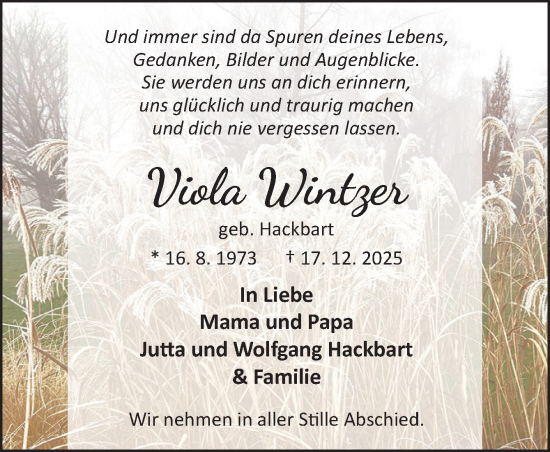 Traueranzeige von Viola Wintzer von Neue Osnabrücker Zeitung GmbH & Co. KG