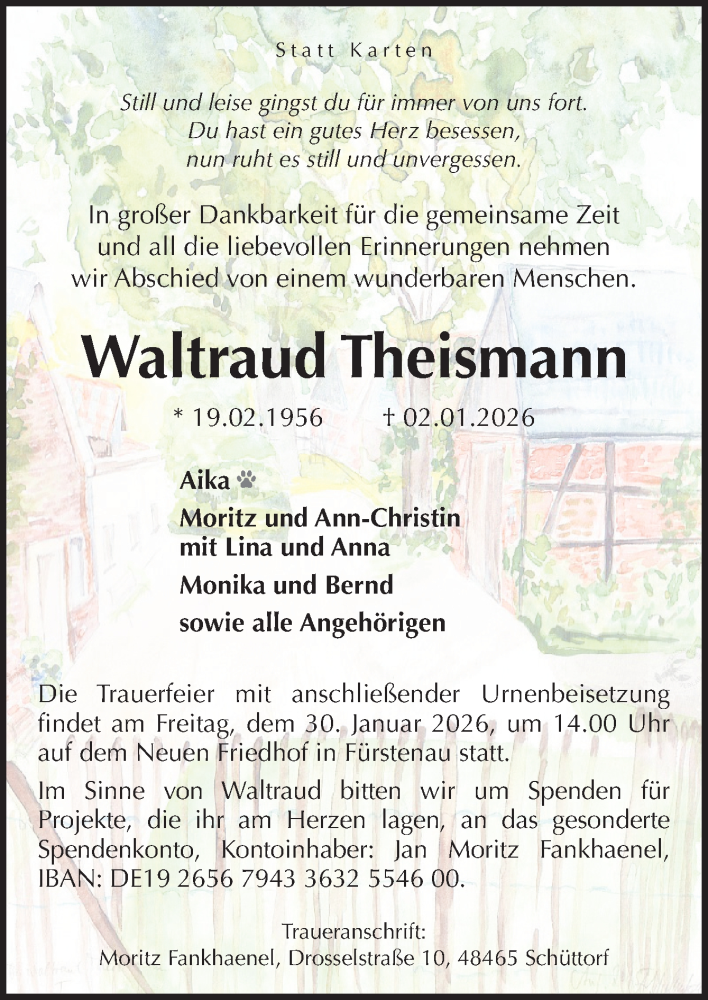  Traueranzeige für Waltraud Theismann vom 17.01.2026 aus Neue Osnabrücker Zeitung GmbH & Co. KG