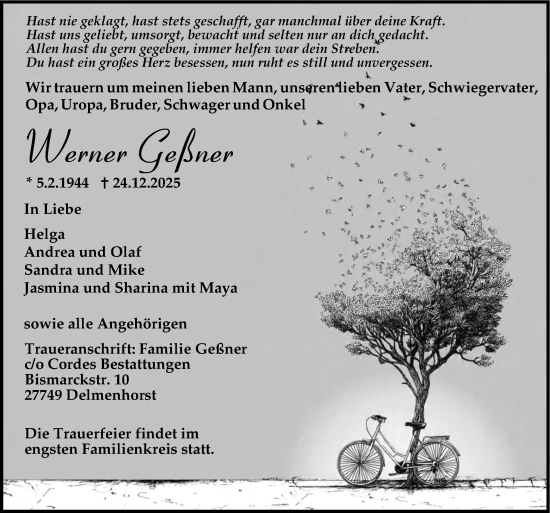 Traueranzeige von Werner Geßner von DK Medien GmbH & Co. KG