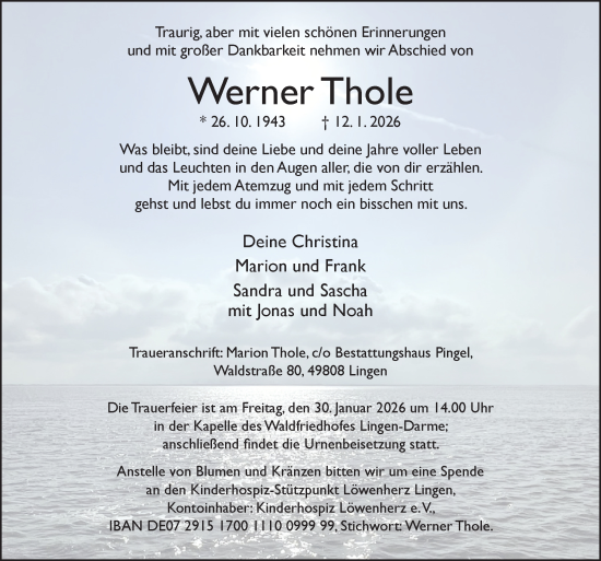Traueranzeige von Werner Thole von Neue Osnabrücker Zeitung GmbH & Co. KG