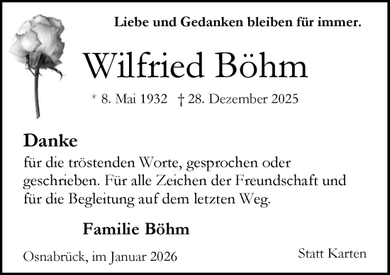 Traueranzeige von Wilfried Böhm von Neue Osnabrücker Zeitung GmbH & Co. KG