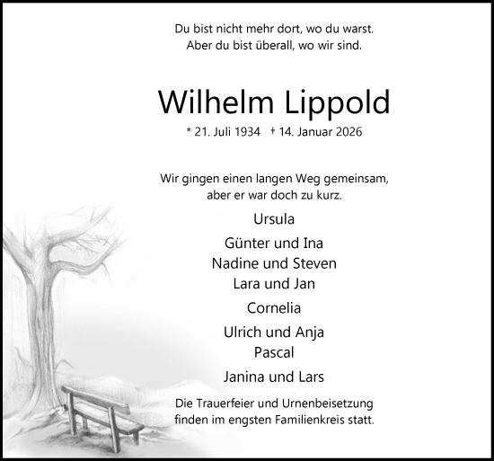 Traueranzeige von Wilhelm Lippold von Neue Osnabrücker Zeitung GmbH & Co. KG