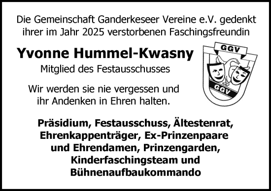 Traueranzeige von Yvonne Hummel-Kwasny von DK Medien GmbH & Co. KG