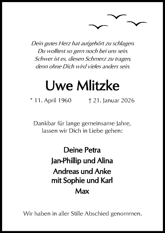 Traueranzeige von Uwe Mlitzke von Neue Osnabrücker Zeitung GmbH & Co. KG