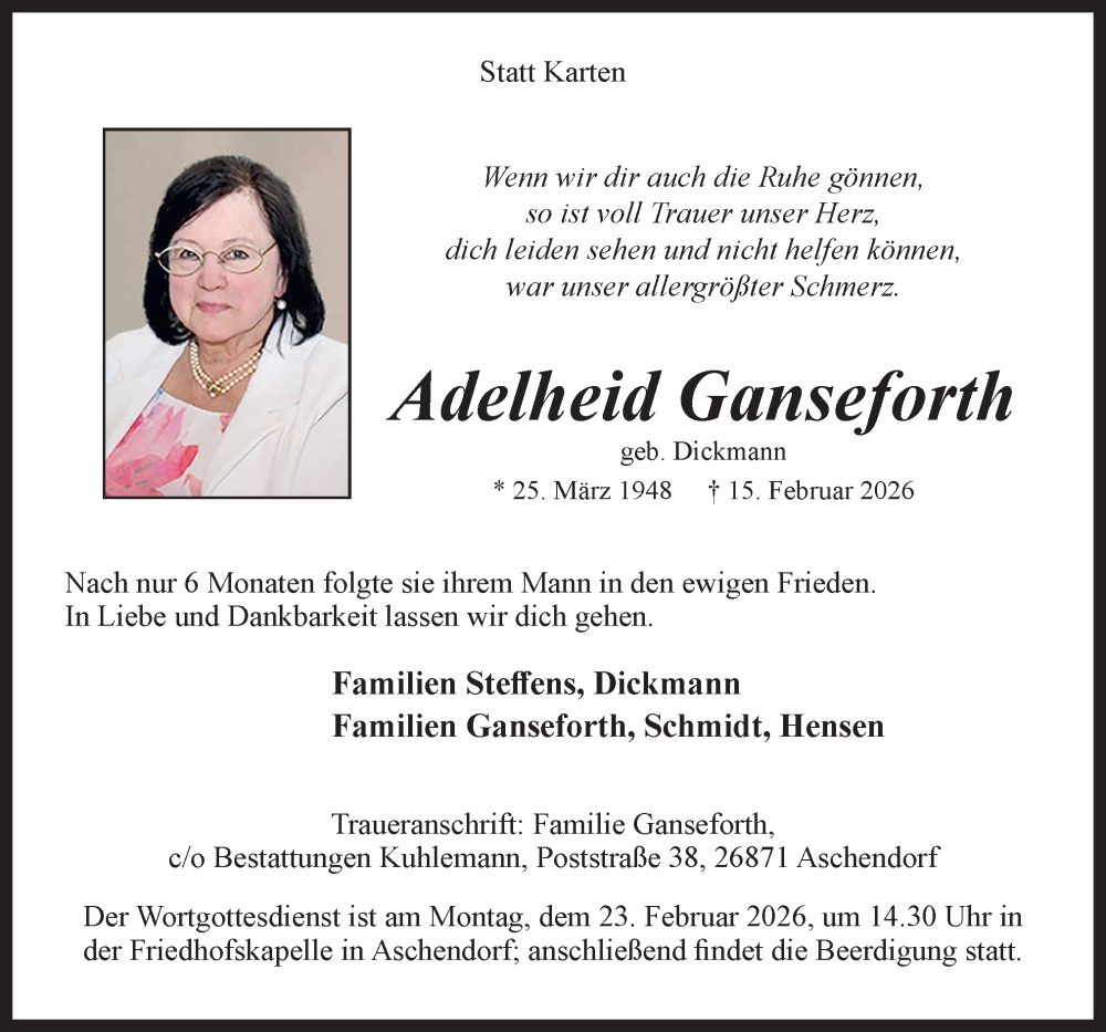  Traueranzeige für Adelheid Ganseforth vom 20.02.2026 aus Neue Osnabrücker Zeitung GmbH & Co. KG