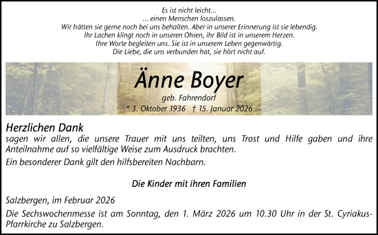 Traueranzeige von Änne Boyer von Neue Osnabrücker Zeitung GmbH & Co. KG