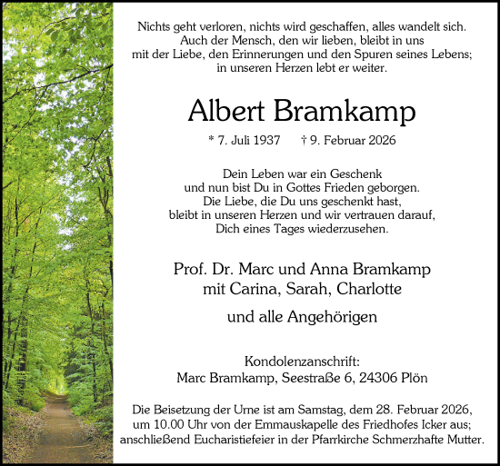 Traueranzeige von Albert Bramkamp von Neue Osnabrücker Zeitung GmbH & Co. KG