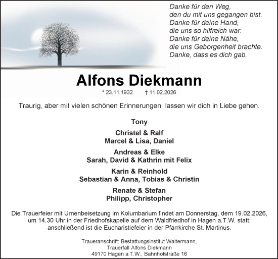 Traueranzeige von Alfons Diekmann von Neue Osnabrücker Zeitung GmbH & Co. KG