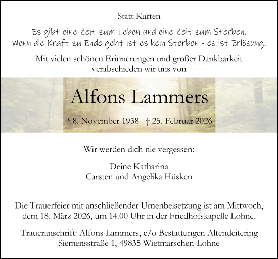 Traueranzeige von Alfons Lammers von Neue Osnabrücker Zeitung GmbH & Co. KG