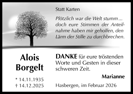 Traueranzeige von Alois Borgelt von Neue Osnabrücker Zeitung GmbH & Co. KG