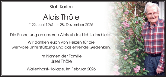 Traueranzeige von Alois Thöle von Neue Osnabrücker Zeitung GmbH & Co. KG