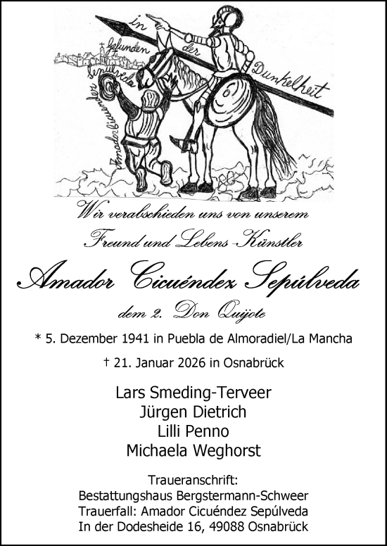 Traueranzeige von Amador Cicuéndez Sepúlveda von Neue Osnabrücker Zeitung GmbH & Co. KG