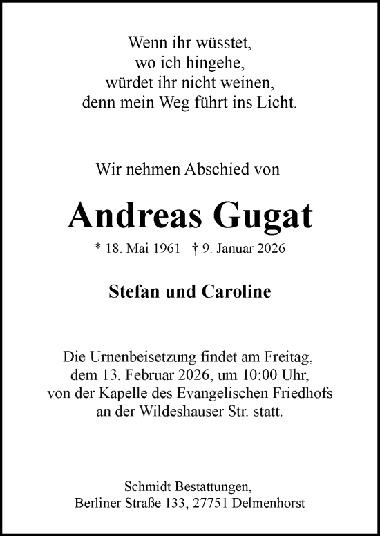 Traueranzeige von Andreas Gugat von DK Medien GmbH & Co. KG