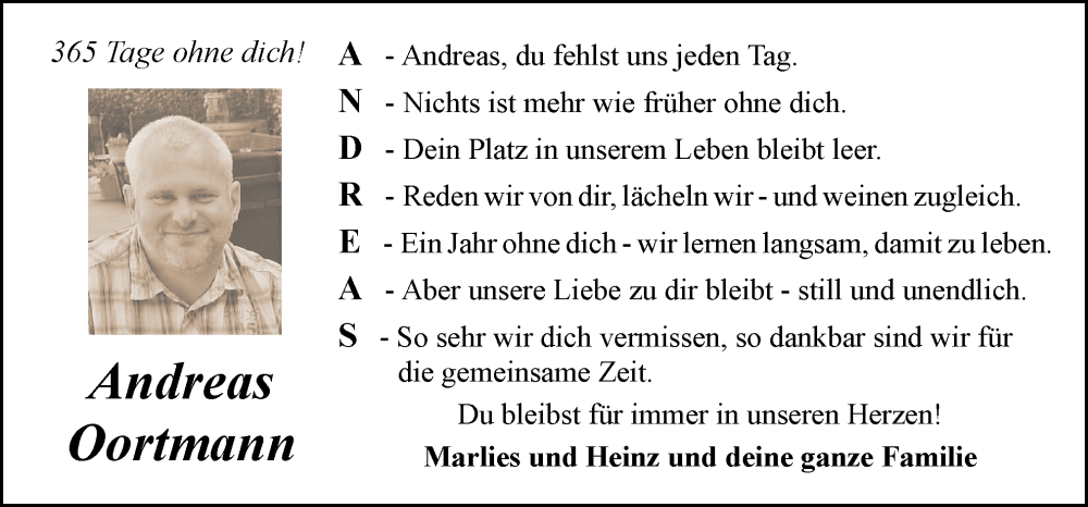  Traueranzeige für Andreas Oortmann vom 12.02.2026 aus Neue Osnabrücker Zeitung GmbH & Co. KG