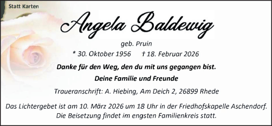 Traueranzeige von Angela Baldewig von Neue Osnabrücker Zeitung GmbH & Co. KG