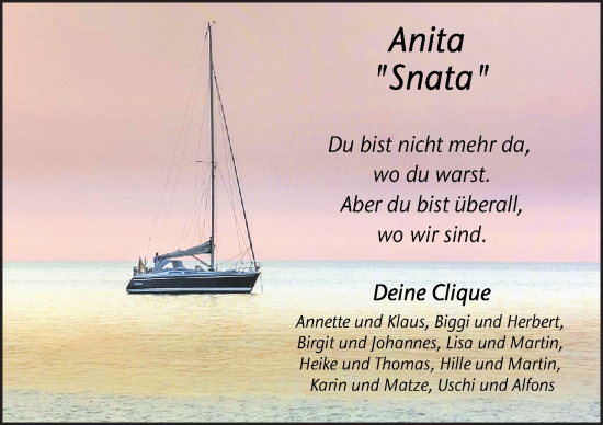 Traueranzeige von Anita  von Neue Osnabrücker Zeitung GmbH & Co. KG