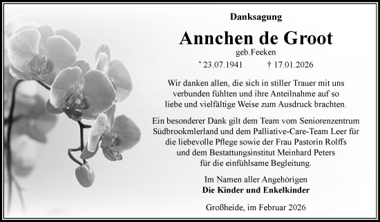Traueranzeige von Annchen de Groot von Ostfriesischer Kurier GmbH