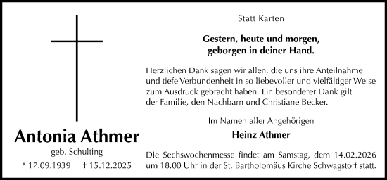 Traueranzeige von Antonia Athmer von Neue Osnabrücker Zeitung GmbH & Co. KG