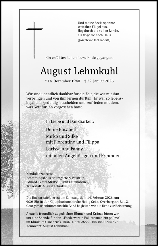 Traueranzeige von August Lehmkuhl von Neue Osnabrücker Zeitung GmbH & Co. KG