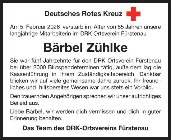 Traueranzeige von Bärbel Zühlke von Neue Osnabrücker Zeitung GmbH &amp; Co. KG