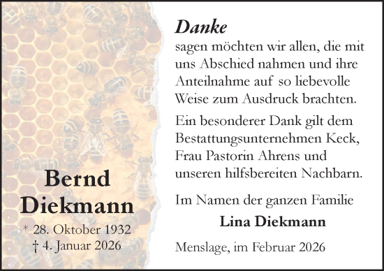 Traueranzeige von Bernd Diekmann von Neue Osnabrücker Zeitung GmbH & Co. KG