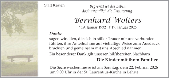 Traueranzeige von Bernhard Wolters von Neue Osnabrücker Zeitung GmbH & Co. KG