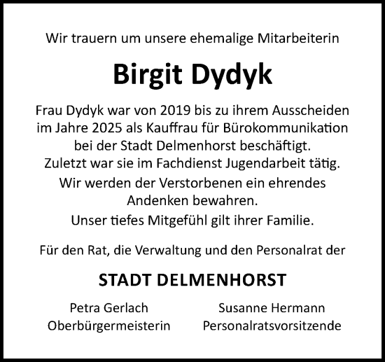 Traueranzeige von Birgit Dydyk von DK Medien GmbH & Co. KG