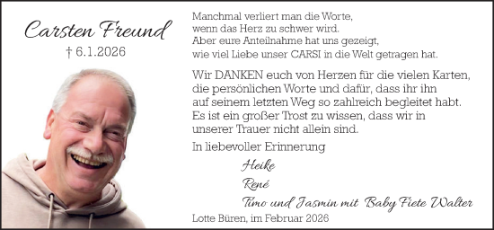 Traueranzeige von Carsten Freund von Neue Osnabrücker Zeitung GmbH & Co. KG
