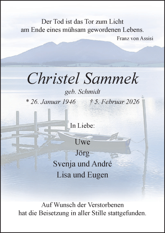 Traueranzeige von Christel Sammek von Neue Osnabrücker Zeitung GmbH & Co. KG