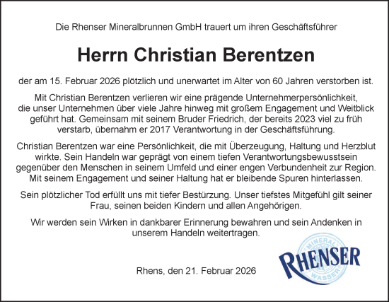 Traueranzeige von Christian Berentzen von Neue Osnabrücker Zeitung GmbH & Co. KG