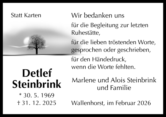 Traueranzeige von Detlef Steinbrink von Neue Osnabrücker Zeitung GmbH & Co. KG