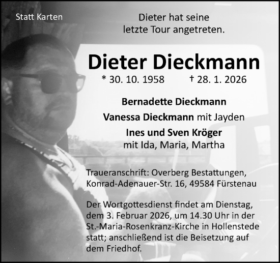 Traueranzeige von Dieter Dieckmann von Neue Osnabrücker Zeitung GmbH & Co. KG